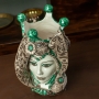 Teste di Moro in Ceramica siciliana di Caltagirone Donna-Uomo Ornato verde 33 cm