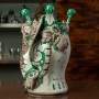 Teste di Moro in Ceramica siciliana di Caltagirone Donna-Uomo Ornato verde 33 cm