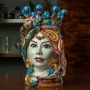 Testa di Moro in Ceramica di Caltagirone Donna Decoro Palermo 33 cm