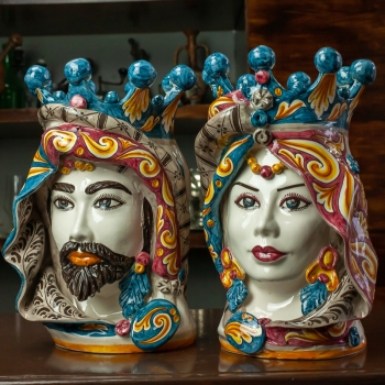Head Vase Lady-Man Ceramic Sicilian Moor's Caltagirone