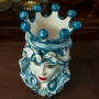 Head Vase Lady Caltagirone Ceramic Moors Head Sicilian Blue 33 cm
