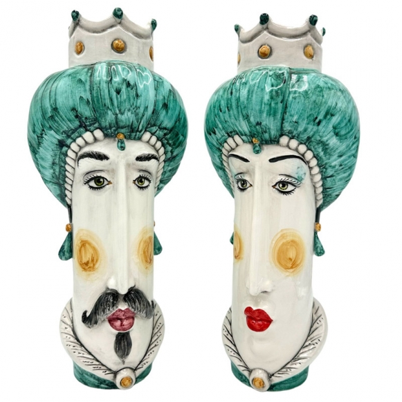 Пара Сицилийских Керамических Голов Мавров из Кальтаджироне - Новый Стиль