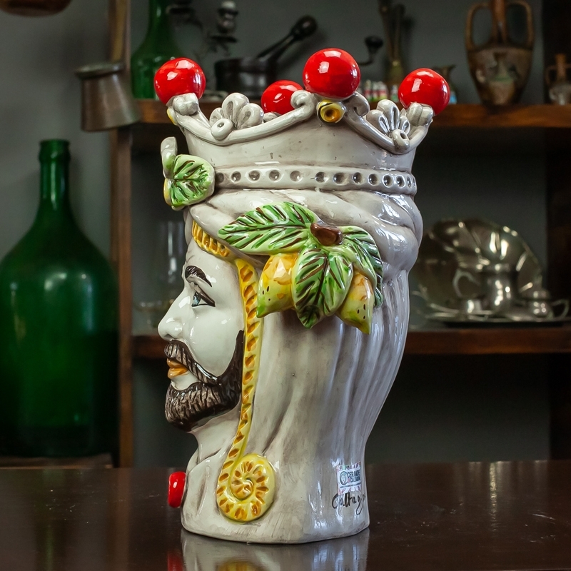 Teste Di Moro In Ceramica Di Caltagirone – Artigianale 100%, Altezza 25 Cm, Colore Donna Bianco Opaco, Perfette Come Vasi O Soprammobili
