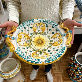 Caltagirone Sicilian Ceramic Yellow Centerpiece cm 40