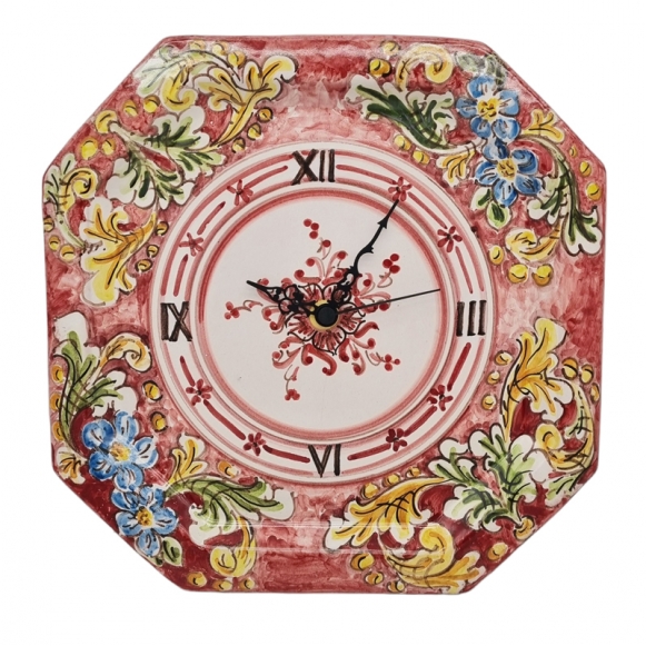 Sicilian Caltagirone Ceramic Floral Bordeaux Clock 32 CM
