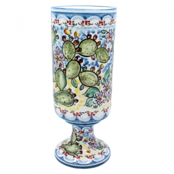 Cylinder Flower Pot in Sicilian Caltagirone Ceramic Prickly Pears H. 32 cm