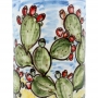 Portafiori Cilindro in Ceramica Siciliana Caltagirone Giallo Ocra Fichi d'india H. 32 cm