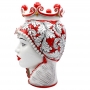 Teste di Moro siciliane in Ceramica Caltagirone Rossa Donna-Uomo cm 40