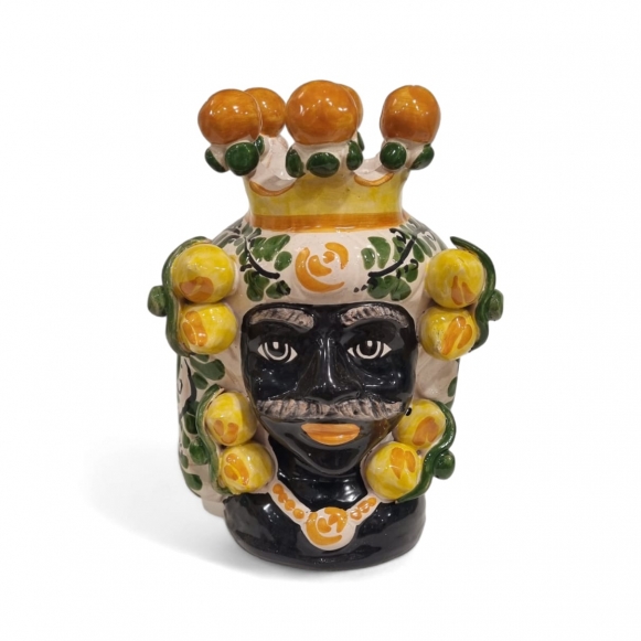 TESTA DI MORO IN CERAMICA SICILIANA DI CALTAGIRONE DONNA LIMONI 20 CM