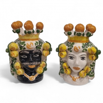 Teste di Moro in ceramica Siciliana di Caltagirone uomo donna limoni 20 cm
