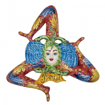 Trinacria in ceramica Siciliana Caltagirone Bordeaux cm 60
