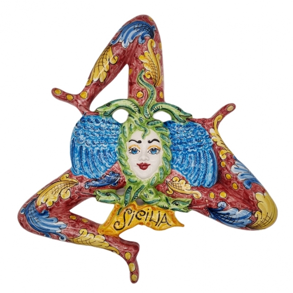 Trinacria in ceramica Siciliana Caltagirone Bordeaux cm 60