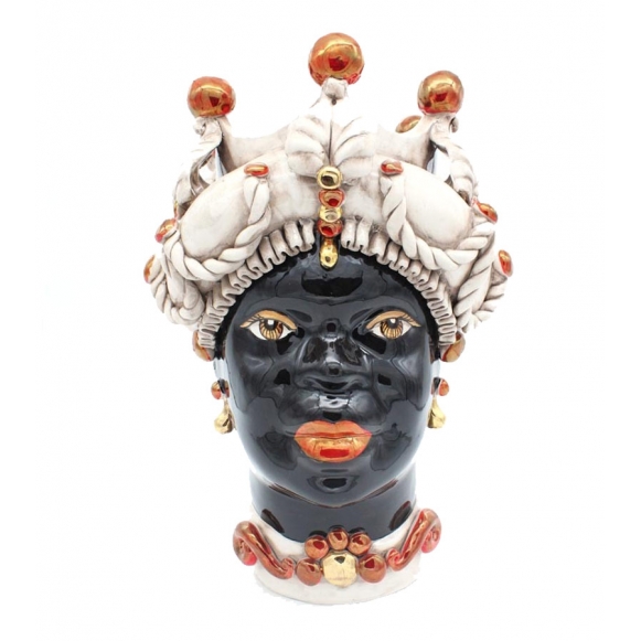 Head Vases - Man Lady Vases - Ceramic Sicilien Caltagirone Moor's Ruby cm 40