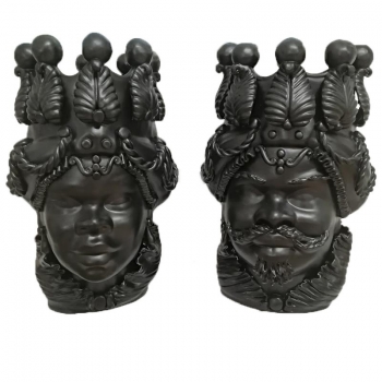Testa di moro in Ceramica Siciliana Caltagirone Verus Uomo-Donna Nero Opaco cm 48