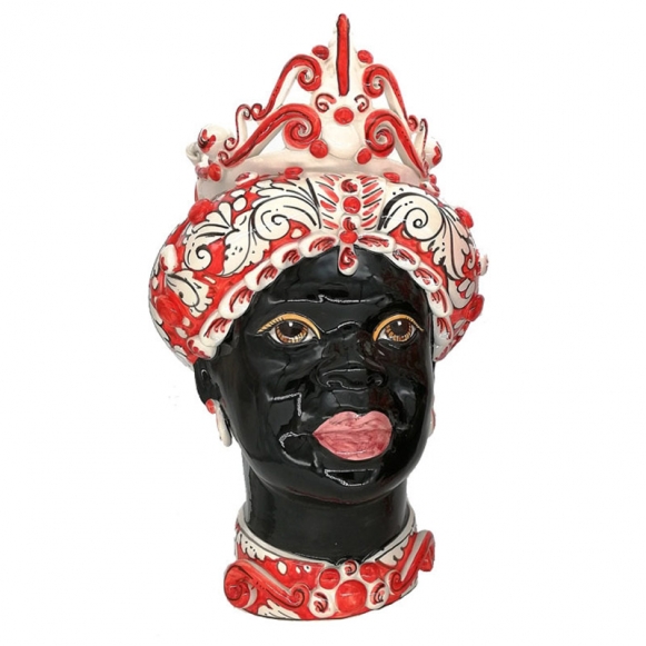 Testa di moro in ceramica Siciliana di Caltagirone Verus Donna-Uomo Rosso cm 45