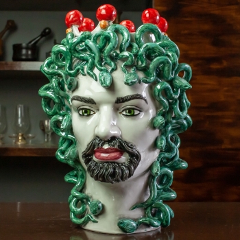 Testa moro Siciliana in ceramica caltagirone mod. Uomo Medusa cm 40