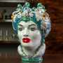 Teste di Moro in Ceramica Siciliana di Caltagirone Azzurra Donna-Uomo cm 40