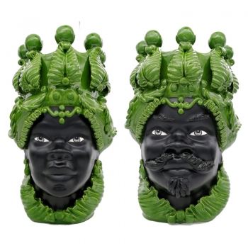Teste di Moro Verus Siciliane Ceramica Caltagirone Donna-Uomo Verde H 48
