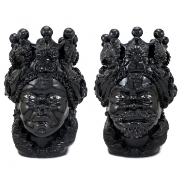 Testa di Moro siciliane in Ceramica Caltagirone Verus Donna-Uomo Nera H.48