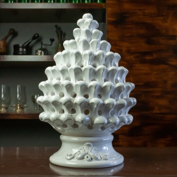 Lume Pigna Bianco Traforato Ceramica Siciliana Caltagirone cm 40