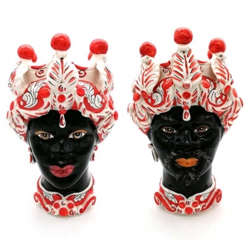 Head Vases Lady Man Caltagirone ceramic Red cm 42