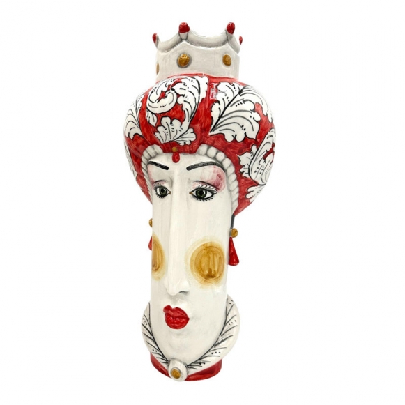 Pair of Head Vases from Sicilian Caltagirone Ceramic Red 35 cm
