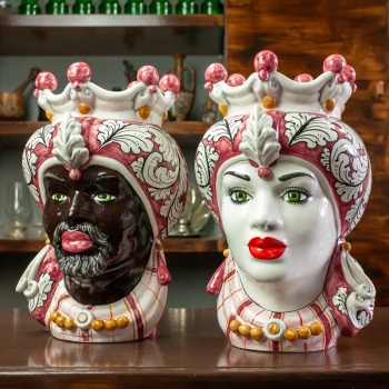 Moor's Head Ceramic from Caltagirone - Lady-Man Floral Bordeaux 35 cm