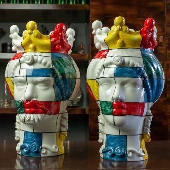 Teste di Moro siciliane in Ceramica Caltagirone Colorata Donna-Uomo cm 35