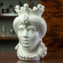 Head Vases Lady-Man Sicilian Caltagirone Ceramic Head with White Turban 35 cm