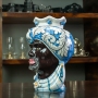 Heads vases lady and Man Sicilian Ceramics Caltagirone Blue Turban 23 cm