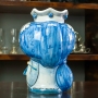 Heads vases lady and Man Sicilian Ceramics Caltagirone Blue Turban 23 cm