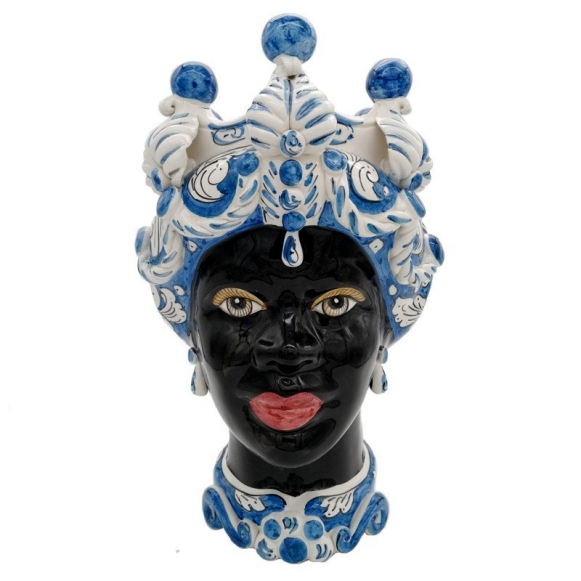 Teste di moro siciliane in Ceramica Caltagirone Verus Blu Donna-Uomo cm 42