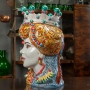 Head Vases Lady-Man Caltagirone Ceramic Moor's Head Kruka Multicolor cm 48
