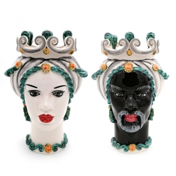 Teste di Moro Ceramica Siciliana Caltagirone Verde Donna-Uomo cm 35