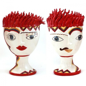 Head Vases Lady-Man Caltagirone ceramic Chili peppers cm 35
