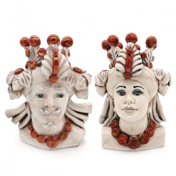 Teste di Moro siciliane in Ceramica Caltagirone Verus Donna-Uomo Lustri h.25