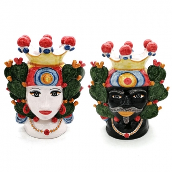 Teste di moro in Ceramica Siciliana Caltagirone Donna-Uomo Fichi cm.30