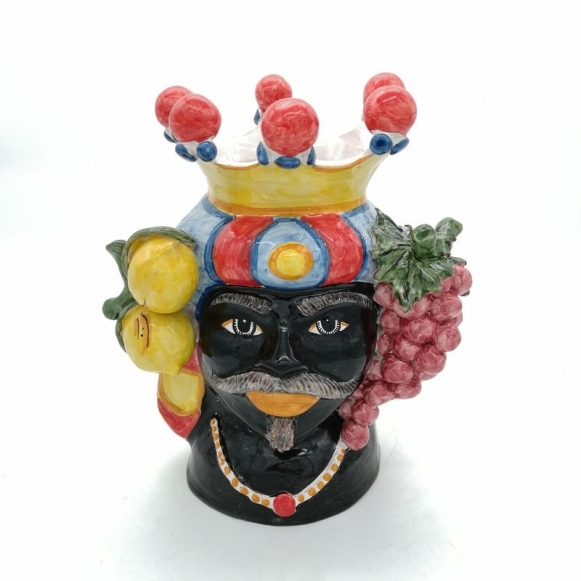 Teste di moro in Ceramica Siciliana Caltagirone Donna-Uomo Frutta cm.30