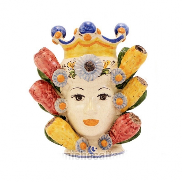 Teste di moro Siciliane in Ceramica Caltagirone Donna-Uomo Fichi Cm25