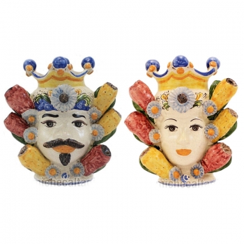 Teste di moro Siciliane in Ceramica Caltagirone Donna-Uomo Fichi Cm25
