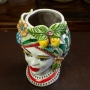 Teste di moro siciliane in ceramica di Caltagirone Uomo-Donna Moro Decoro Frutta H. 28 cm