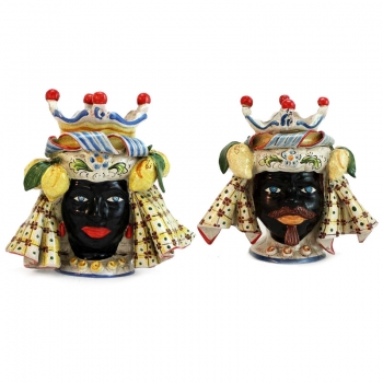 Teste di moro siciliane in ceramica Caltagirone Donna-Uomo cm 25