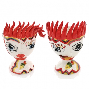 Teste di moro siciliane in ceramica Siciliana Caltagirone Verus peperoncino Donna-Uomo cm 18