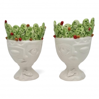 Teste di moro siciliane in ceramica Caltagirone Verus Donna-Uomo Fichi cm 25