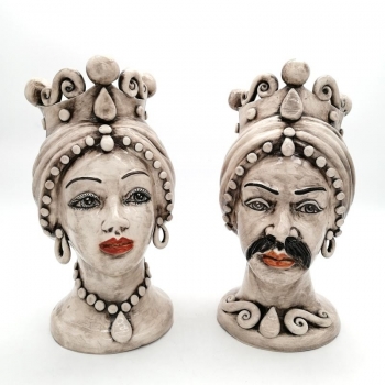 Teste di moro siciliane in Ceramica Caltagirone Donna-Uomo cm 32