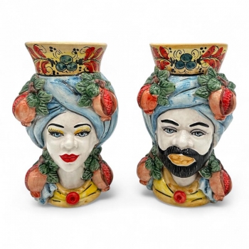 Teste di Moro in Ceramica – Coppia con Melograni Decorativi H 24 cm x L 15 cm