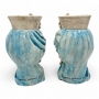 Teste di Moro in Ceramica – Coppia Azzurro Madreperlato con Dettagli in Oro H 24 cm x L 15 cm