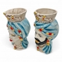 Teste di Moro in Ceramica – Coppia Azzurro Madreperlato con Dettagli in Oro H 24 cm x L 15 cm