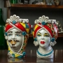 TESTE DI MORO IN CERAMICA SICILIANA DECORO CARRETTO L. 13 X H. 20 cm