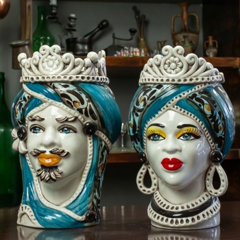 Teste di moro siciliane di Caltagirone Blu Corona H. 30 x L. 19 cm